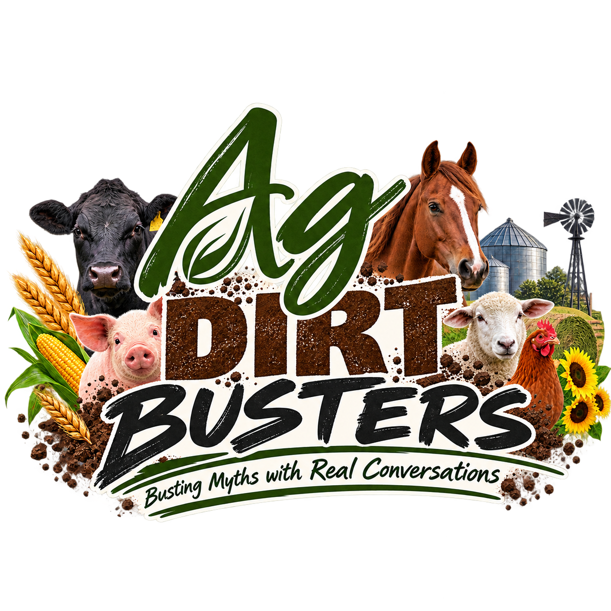 Ag Dirt Busters logo with agricultural crops and animals